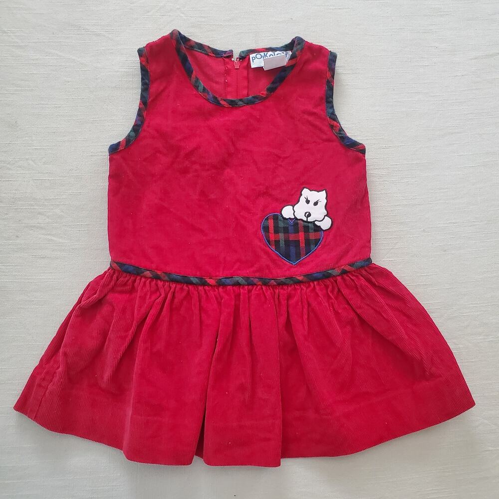 Vintage White Terrier Red Cord Dress 3t